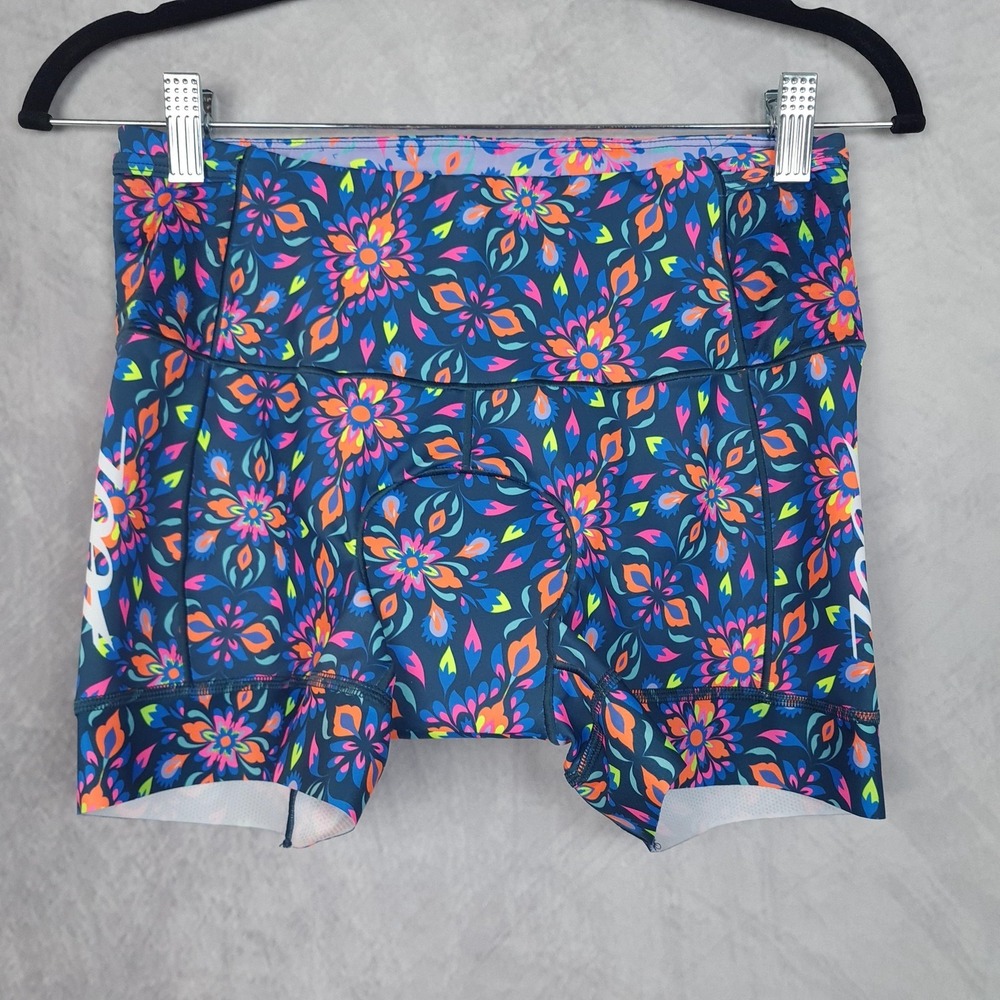 Zoot Shorts Womens Medium Blue Kaleidoscope 3" Cycling Padded Floral Print